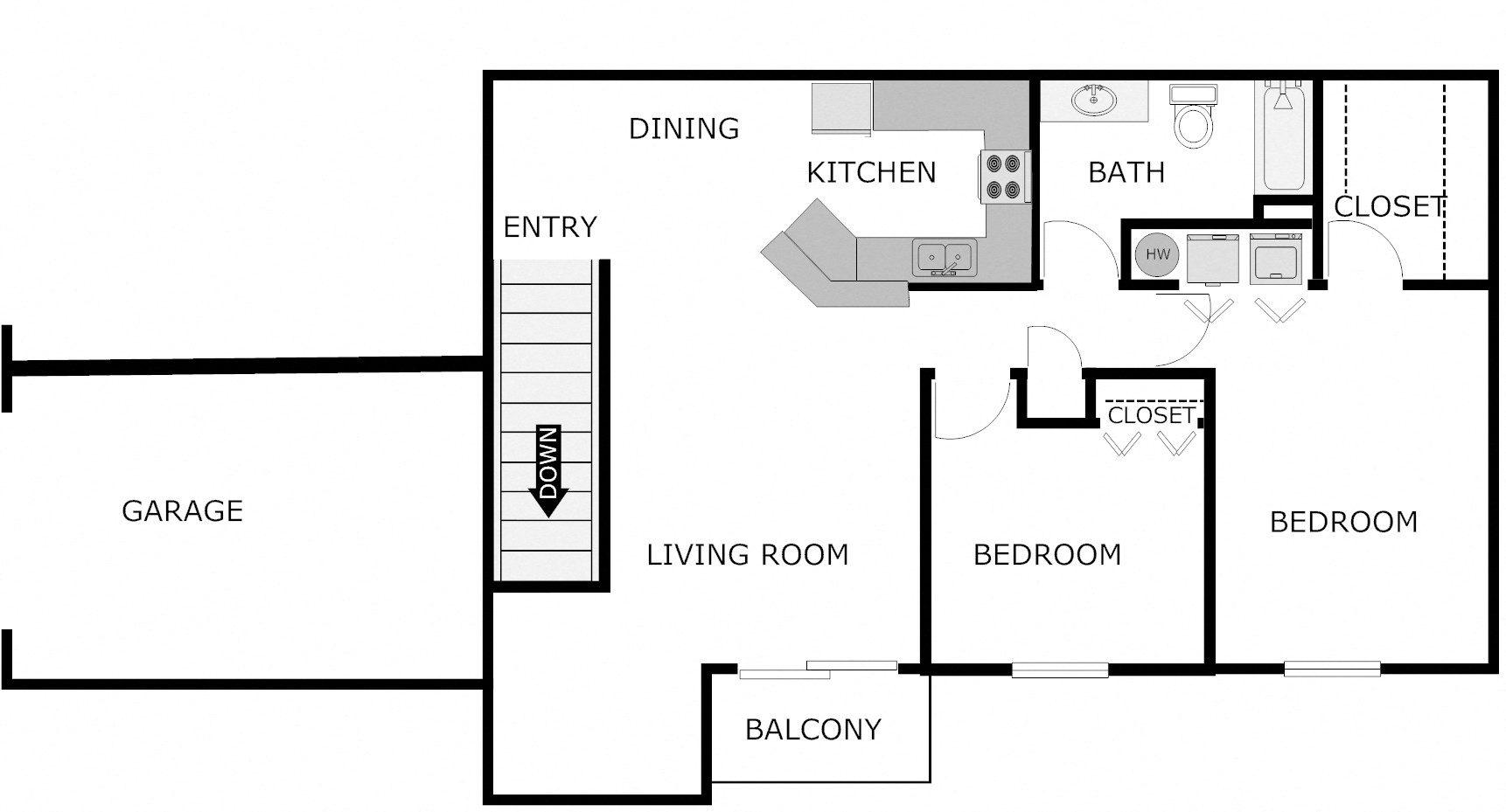 Floor plan for 2 beds, 1 bath, 1220 sqft